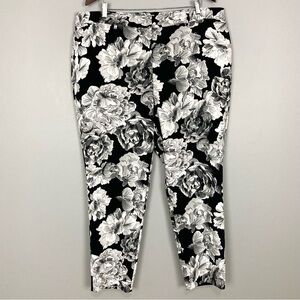 Chico’s Black Label Floral Ankle Pants Women’s Sz 18  Stretch Ponte Knit Elegant